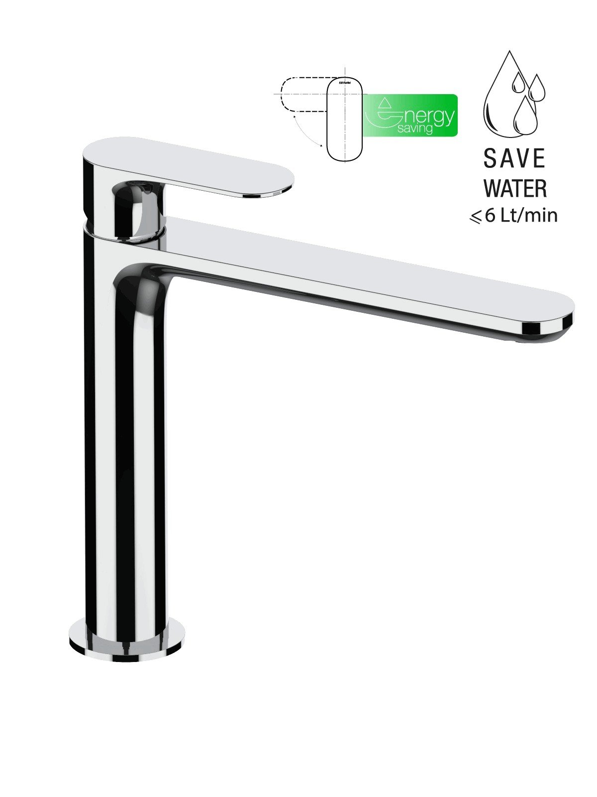 Monocomando lavabo medio energy saving senza scarico