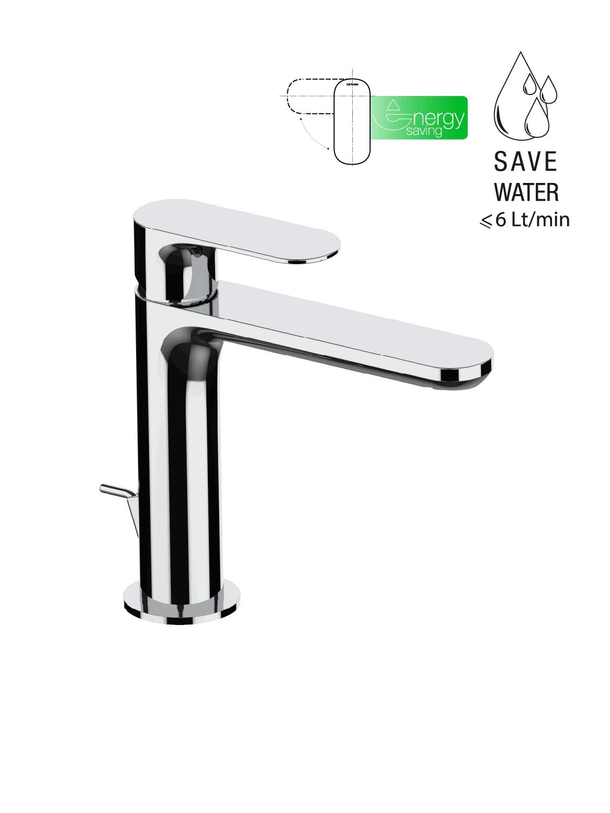 Monocomando per lavabo energy saving con scarico